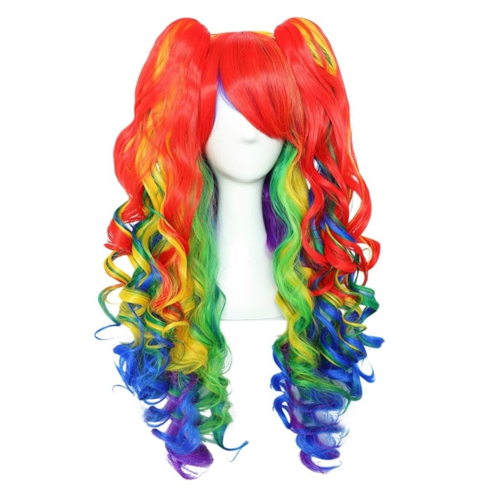 Long Curly Rainbow Wig with Detachable Claw Clip Ponytails - Picture 3 of 4